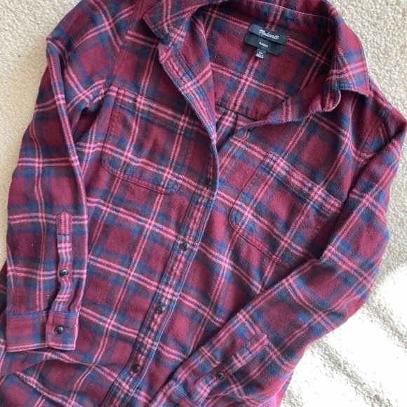 Madewell Classic Flannel XS Maroon and Navy - Picture 3 of 9